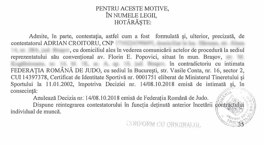 Federația Română de Judo a pierdut procesul cu antrenorul Adrian Croitoru