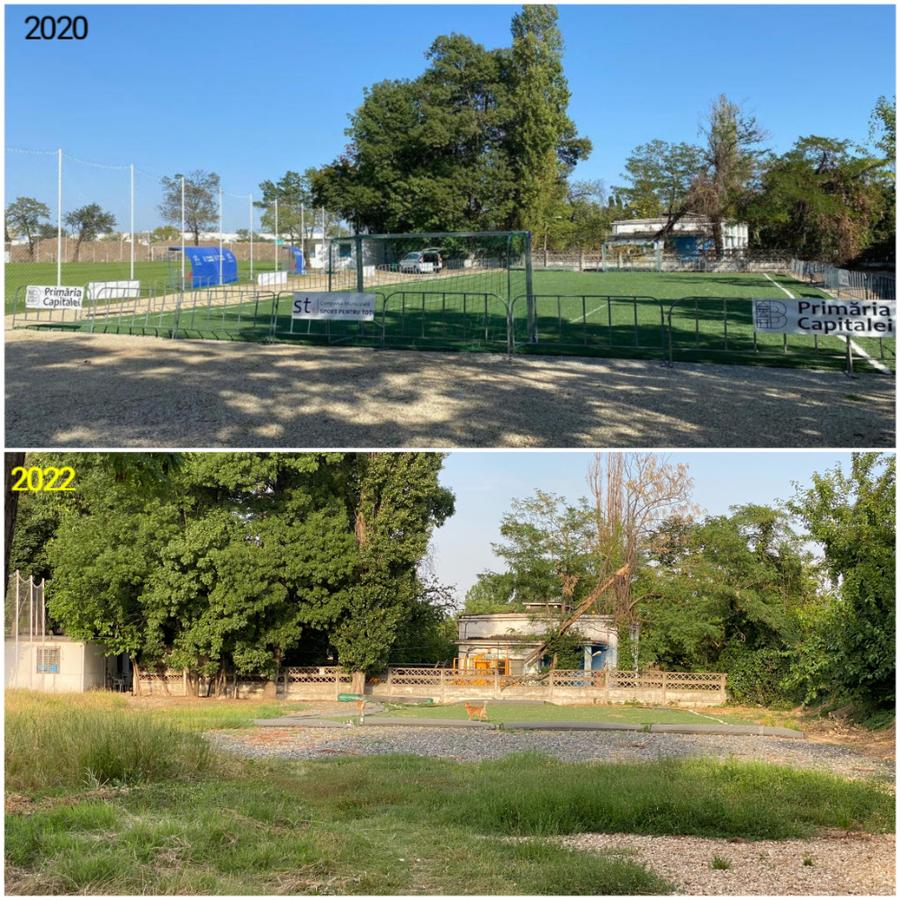 În 2020, exista inclusiv un teren sintetic de dimensiuni reduse. Acum, a fost distrus, locul fiind acum casă pentru mai mulți câini Baza sportivă inaugurată în 2020 de Firea a ajuns un DEZASTRU! Imagini deplorabile din Sectorul 3