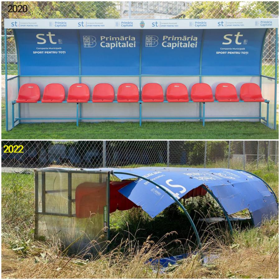 Așa arătau băncile de rezerve la inaugurarea din 2020. Acum, sunt rupte, distruse, prăbușite Baza sportivă inaugurată în 2020 de Firea a ajuns un DEZASTRU! Imagini deplorabile din Sectorul 3