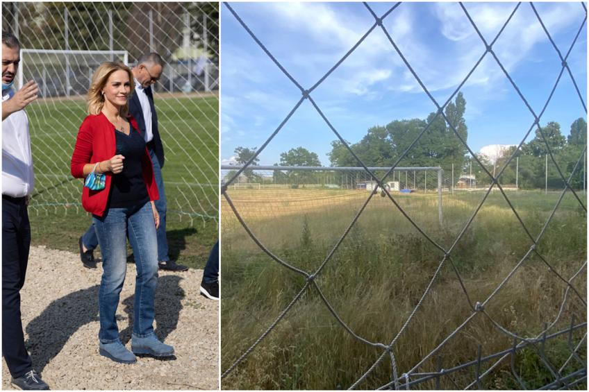 În stânga, Gabriela Firea la inaugurarea din septembrie 2020. În dreapta, cum arată baza azi