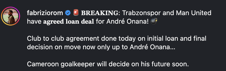 S-au înțeles cu Manchester United pentru transferul lui Andre Onana