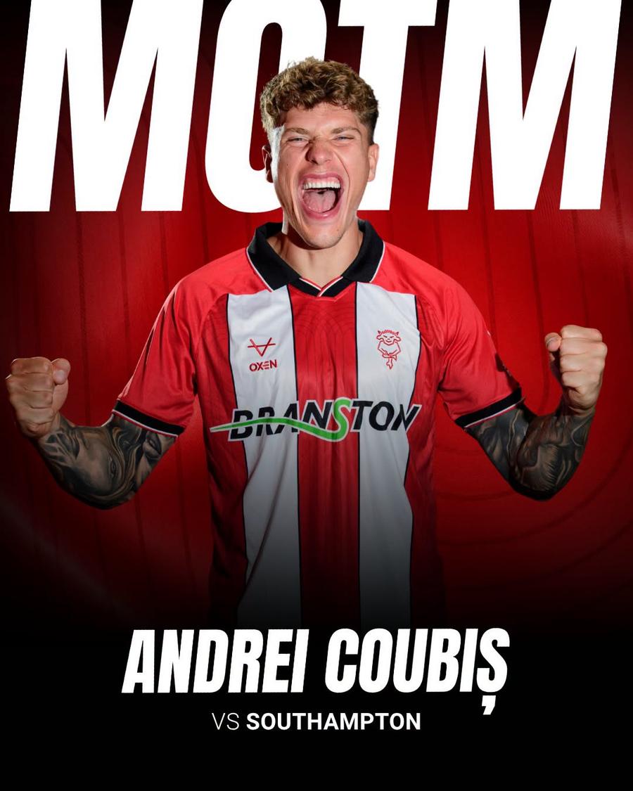 Andrei Coubiș, „omul meciului” împotriva lui Southampton // foto: facebook @Lincoln City Andrei Coubiș, prestație de zile mari în Anglia » A fost desemnat „omul meciului”