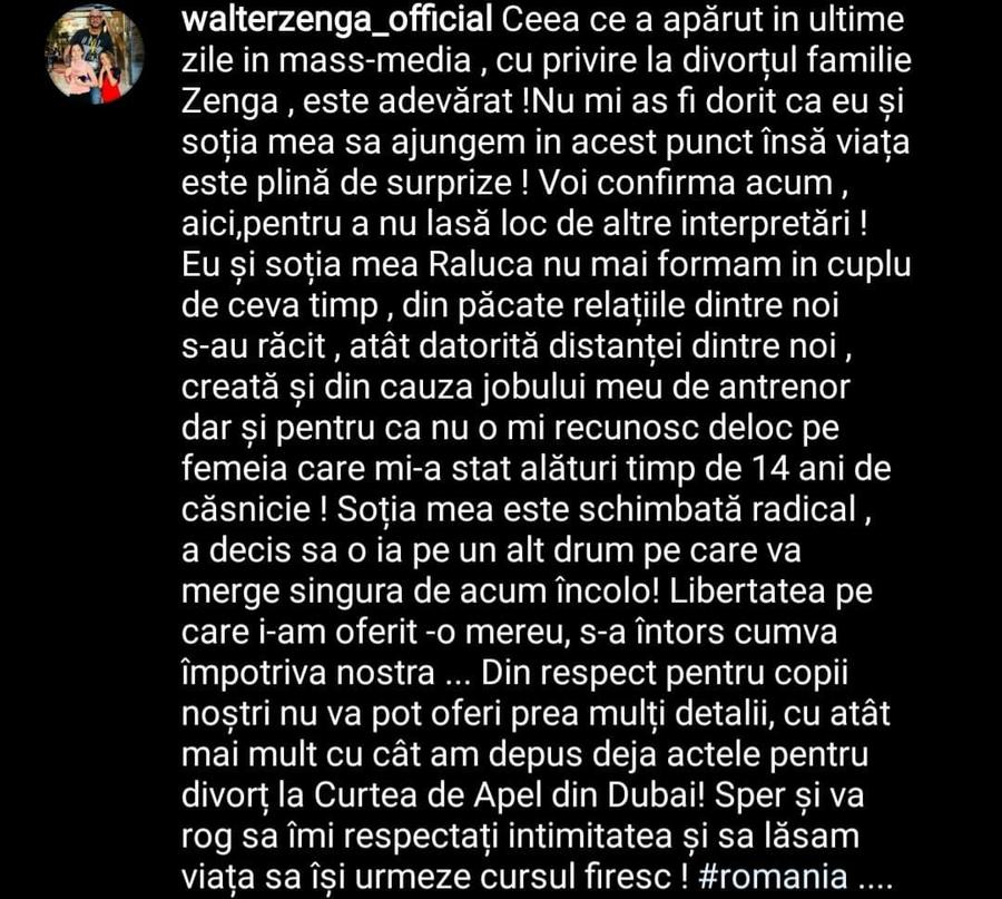 FOTO Walter Zenga a confirmat în premieră divorțul de Raluca: „Am depus deja actele. Nu o mai recunosc deloc!”
