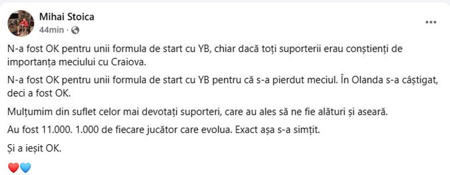 Sursă foto: Facebook Mihai Stoica Mihai Stoica, mesaj la câteva ore după victoria obținută de FCSB cu Universitatea Craiova