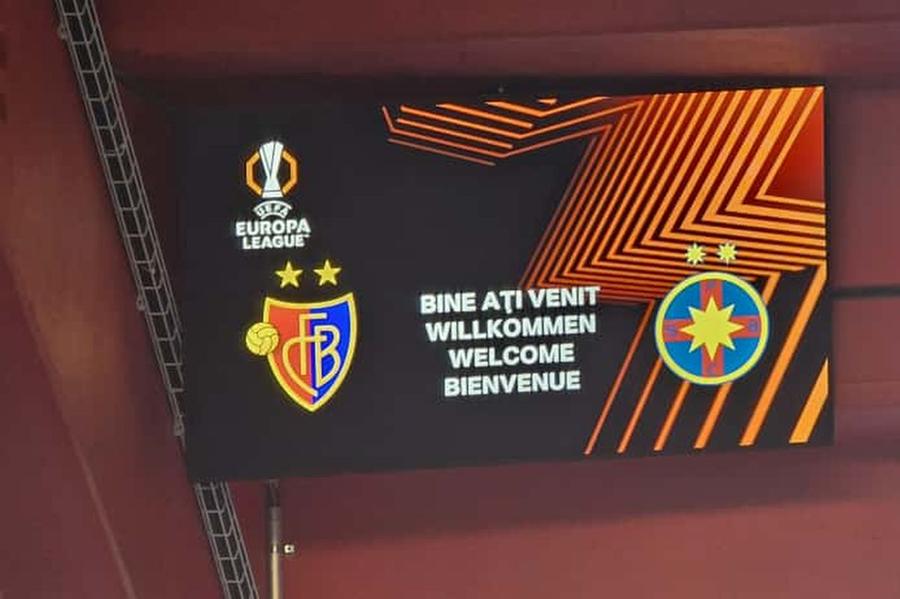 Mesajul afișat pe monitoarele din jurul și interiorul arenei FCSB pierde cu Basel, după o evoluție extrem de curajoasă, în zece oameni » Olaru a reușit golul serii în Europa League