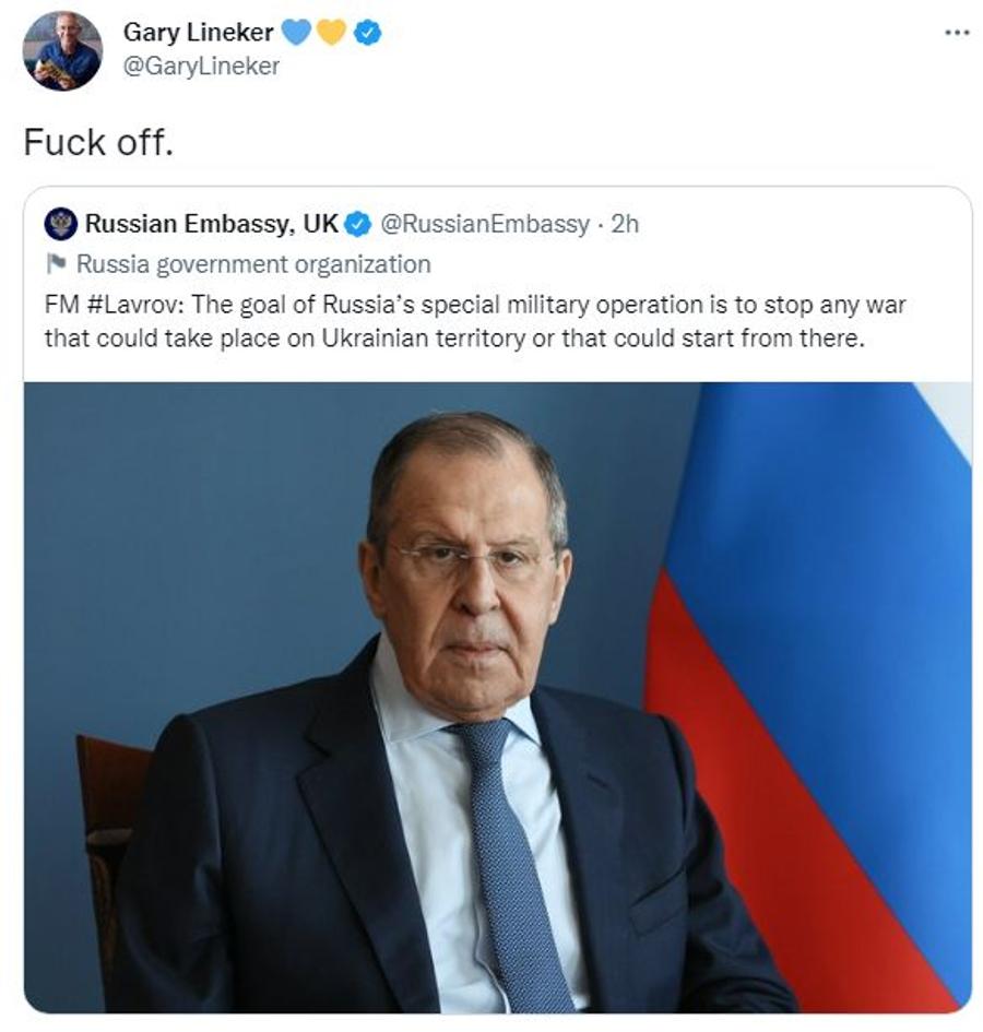 Lineker a izbucnit după ce a văzut justificările ministrului de externe al Rusiei pentru războiul din Ucraina: „F**k off!”