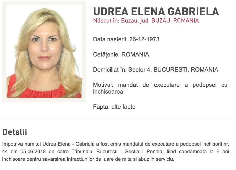 Elena Udrea, dată în urmărire generală DOSARUL GALA BUTE. Tribunal din Bulgaria: Elena Udrea va fi extrădată » Decizia nu e definitivă