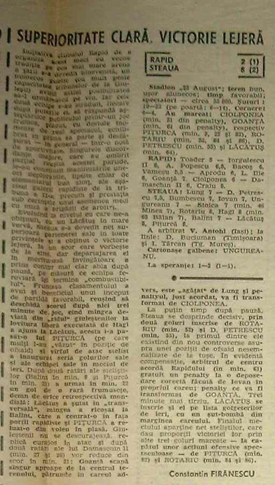 Cronica meciului Rapid - Steaua 2-8, din Sportul Rapid, cea mai mare umilință de după '89! De când nu au mai luat giuleștenii 7 goluri