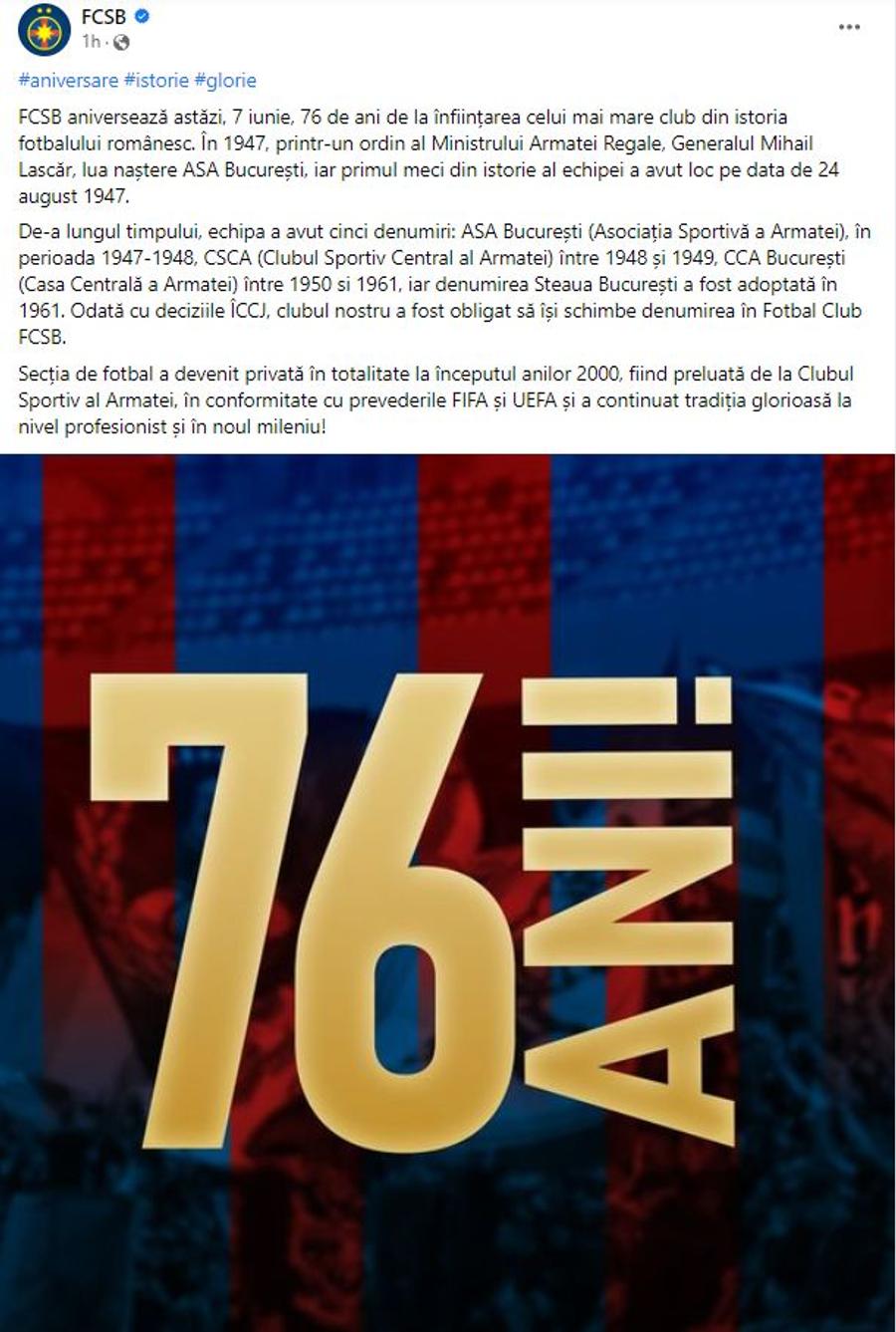 FCSB și CSA Steaua, duel pe aniversare: „Secția de fotbal a devenit privată la începutul anilor 2000” vs. „Steaua este simbolul Armatei României!”