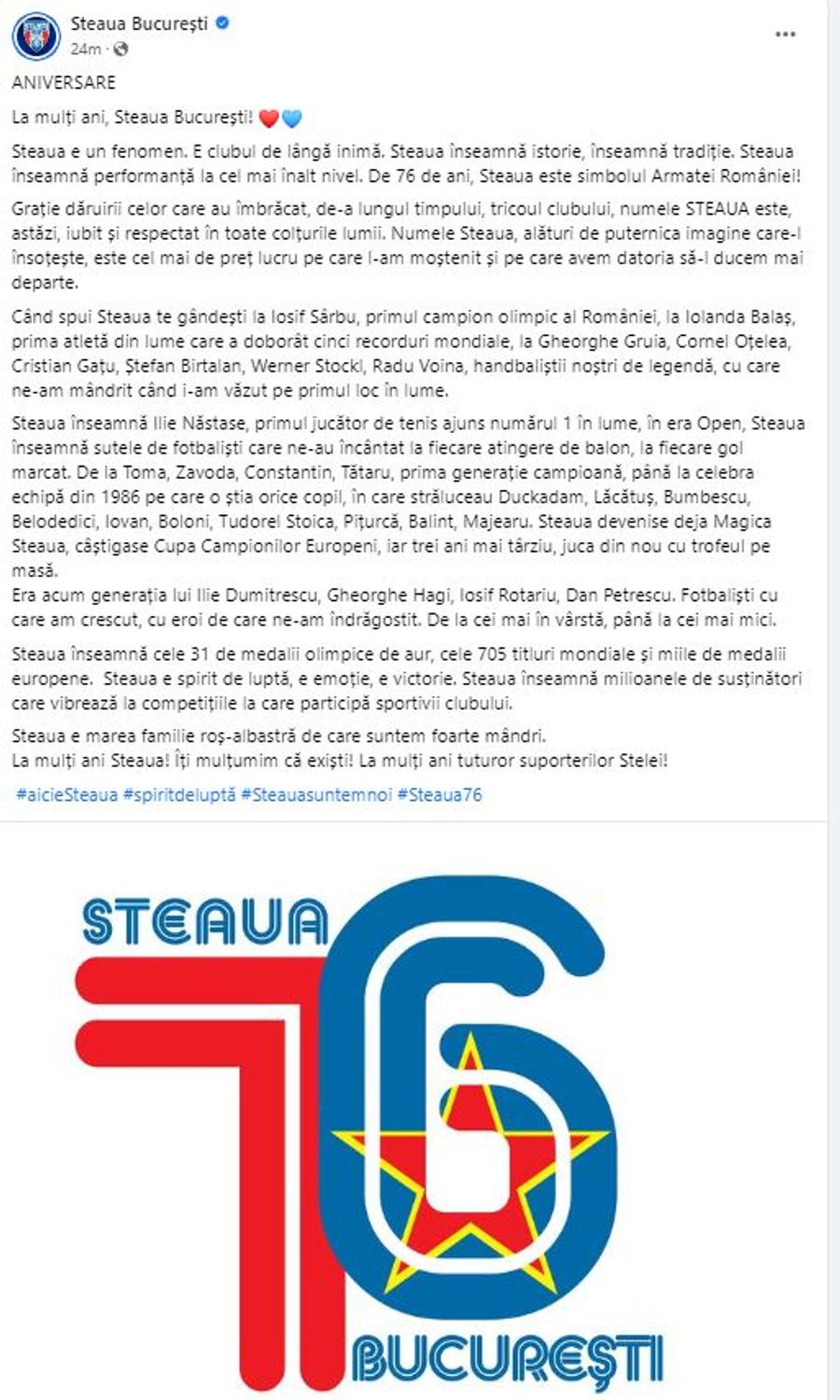 FCSB și CSA Steaua, duel pe aniversare: „Secția de fotbal a devenit privată la începutul anilor 2000” vs. „Steaua este simbolul Armatei României!”