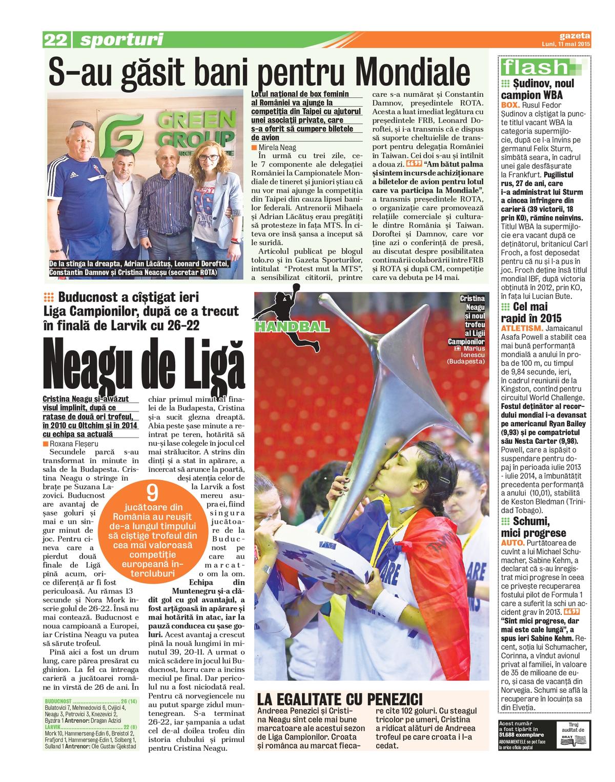 Cristina Neagu, pagini Gazeta Sporturilor