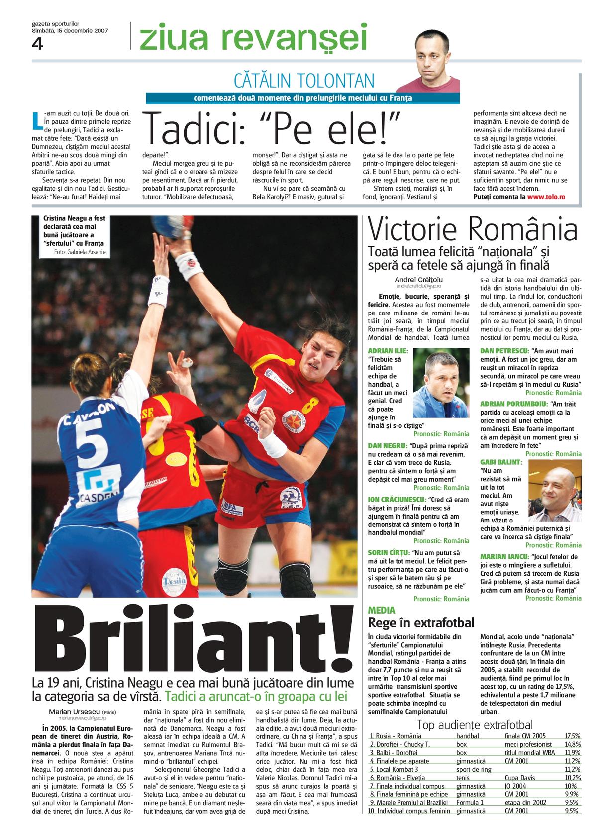 Primul articol apărut în istoria Gazetei despre Cristina Neagu! Un sfert de pagină, acum 20 de ani: "Băiatul familiei”