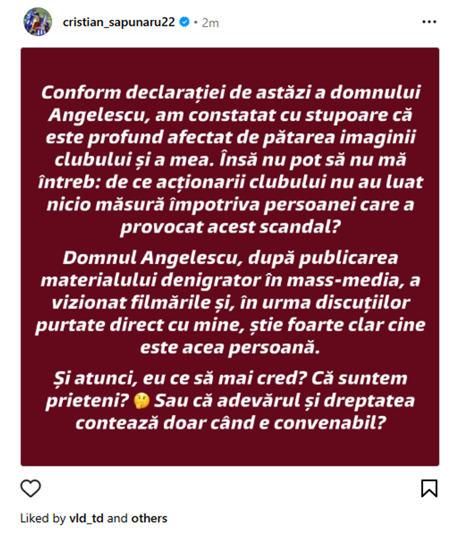 Mesaj Cristian Săpunaru 7 iulie 2025 Continuă scandalul de la Rapid! Cristian Săpunaru, nouă replică pentru Victor Angelescu: „Adevărul și dreptatea contează doar când e convenabil”