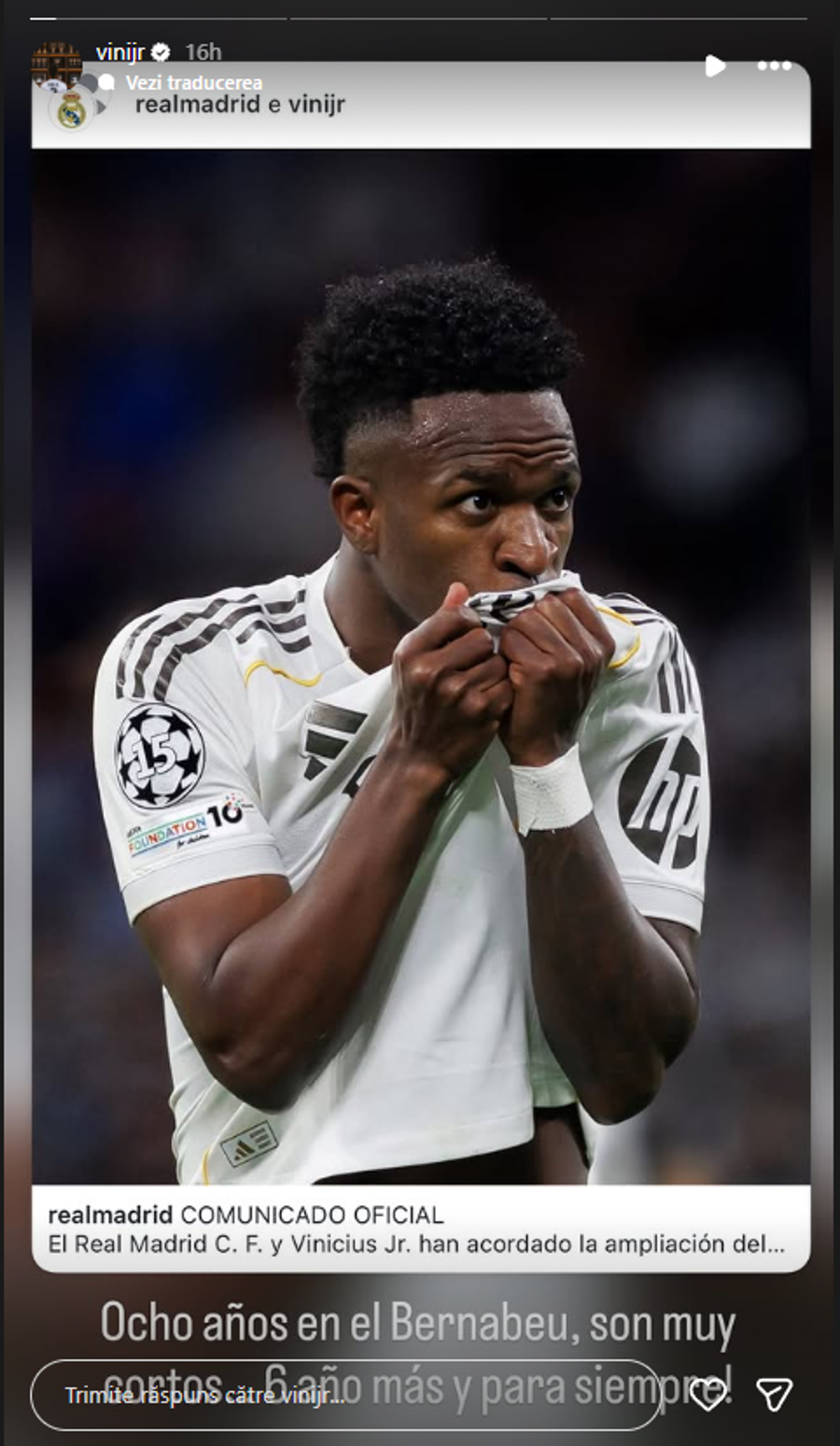 Postarea lui Vinicius Vinicius Junior, după ce a semnat noul contract: „Opt ani la Real Madrid sunt prea puțini”