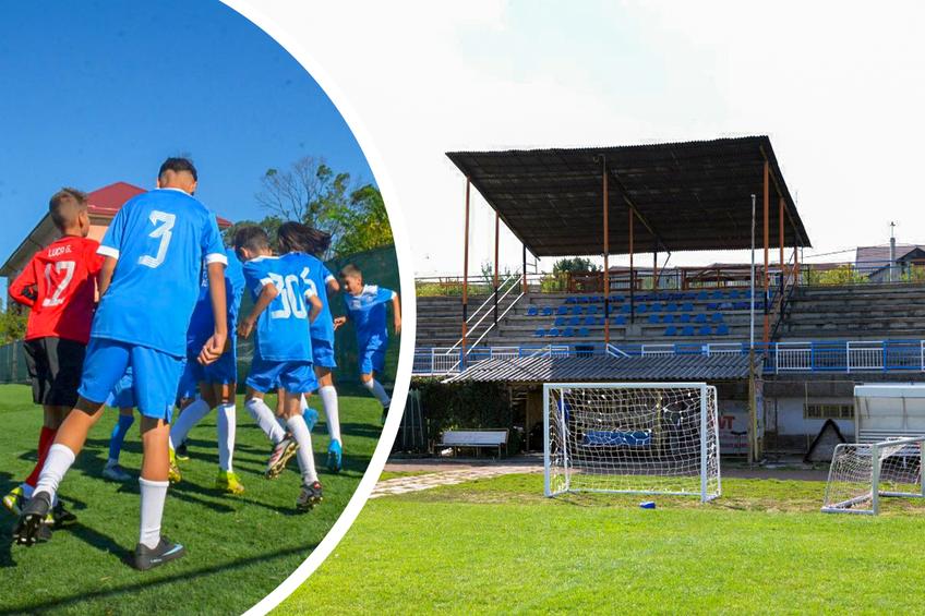Stadionul „Ștrand” din Pitești revine la viață și găzduiește în prezent o școală de fotbal / FOTO: Andrei Furnigă /  Fotomontaj Diana Vasilescu (GSP)