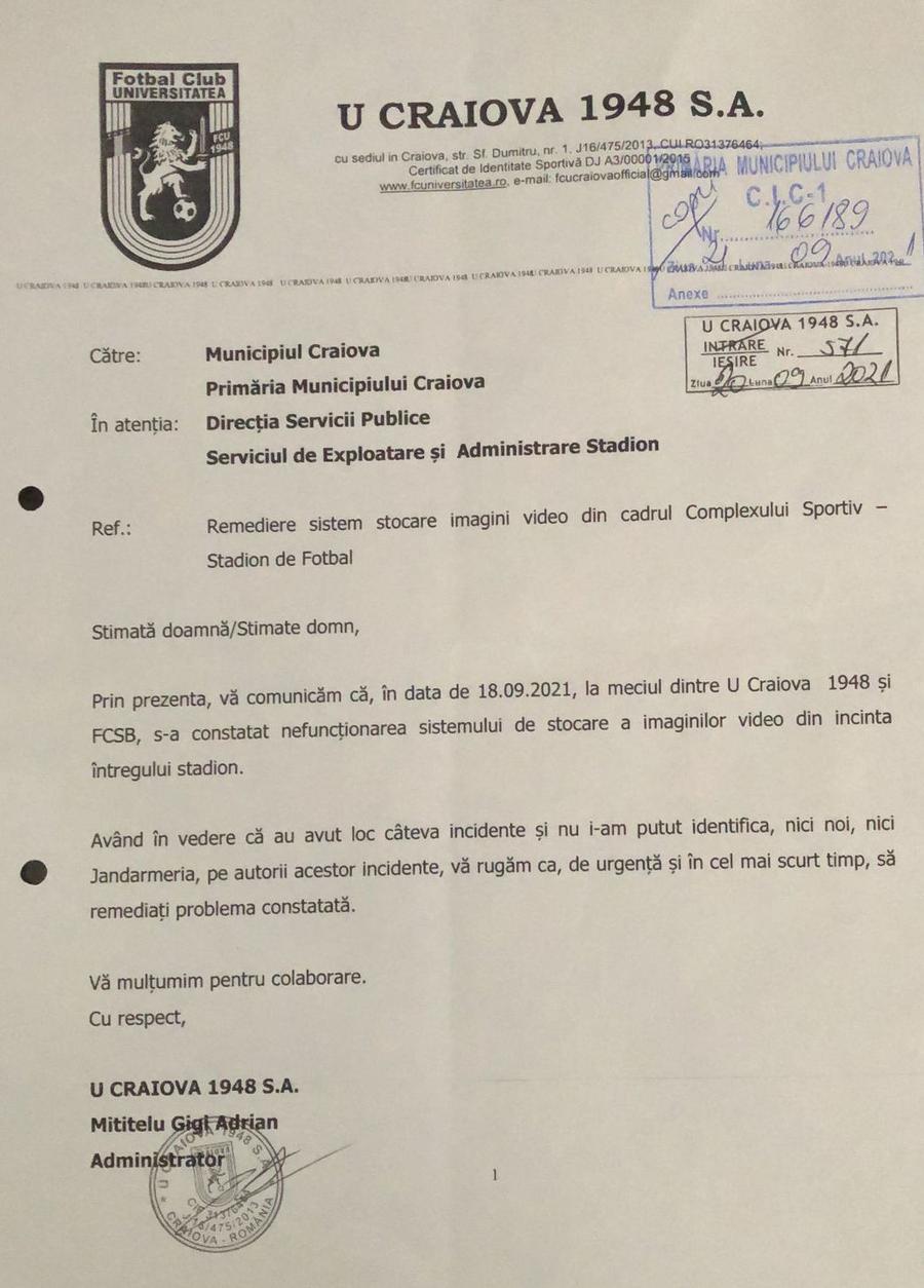 Adresa făcută de Cătălin Rizan către Primăria Craiova Cine ar fi introdus geanta cu bâte la derby-ul Craiovei » Prima reacție a celui care apare pe imaginile de la stadion: „Nu sunt idiot!”