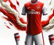 Arsenal - echipamentul „tunarilor” nu a suferit modificări majore față de cel original. Apare o bandă roș-albastră, prezentă și la capătul mânecilor. Dispar liniile zig-zag, dar și liniile aurii care coboară pe umeri.