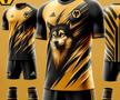 Wolverhampton Wanderers - probabil cel mai spectaculos echipament din această serie este cel al lui Wolves. Apare lupul, simbolul tradițional al clubului, dar și un model interesant, pe față, cât și pe spate.