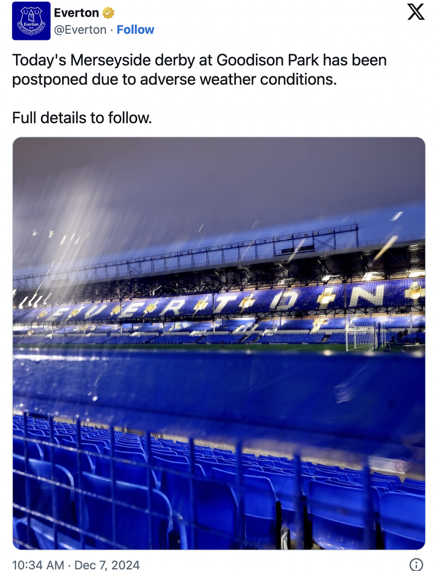 Comunicatul oficial al celor de la Everton pe X Stop joc! Everton - Liverpool nu se mai poate disputa astăzi