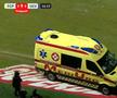 Urcat în ambulanță și transportat la spital, după ce s-a prăbușit pe gazon în Petrolul - Craiova! Primele informații despre starea fotbalistului
