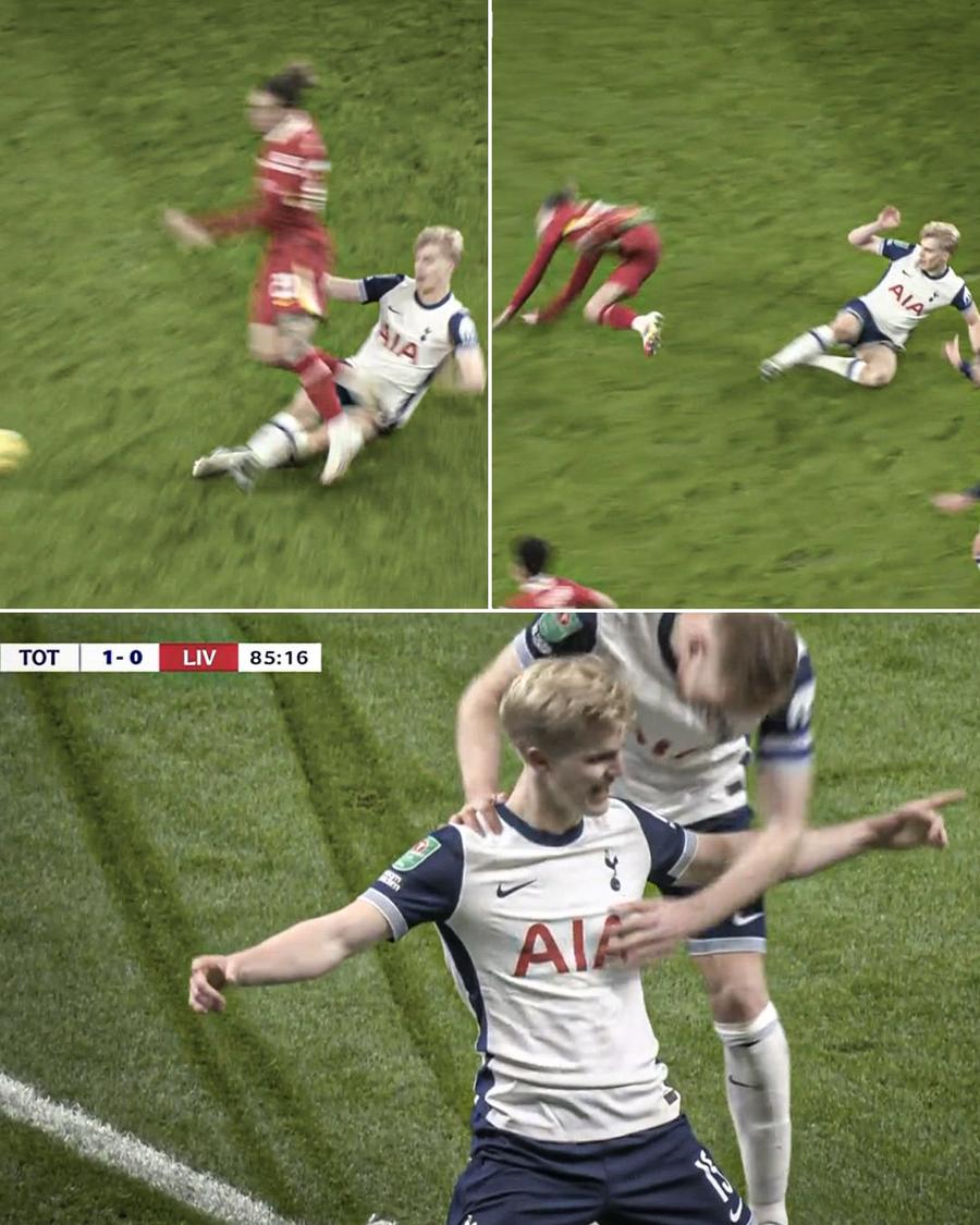 Cele două faulturi comise de Bergvall Radu Drăgușin, impecabil într-un Tottenham - Liverpool cu final controversat: decis de fotbalistul care n-ar fi trebuit să mai fie pe teren