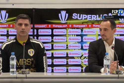 Florin Pîrvu, în stânga, prezentat la Petrolul