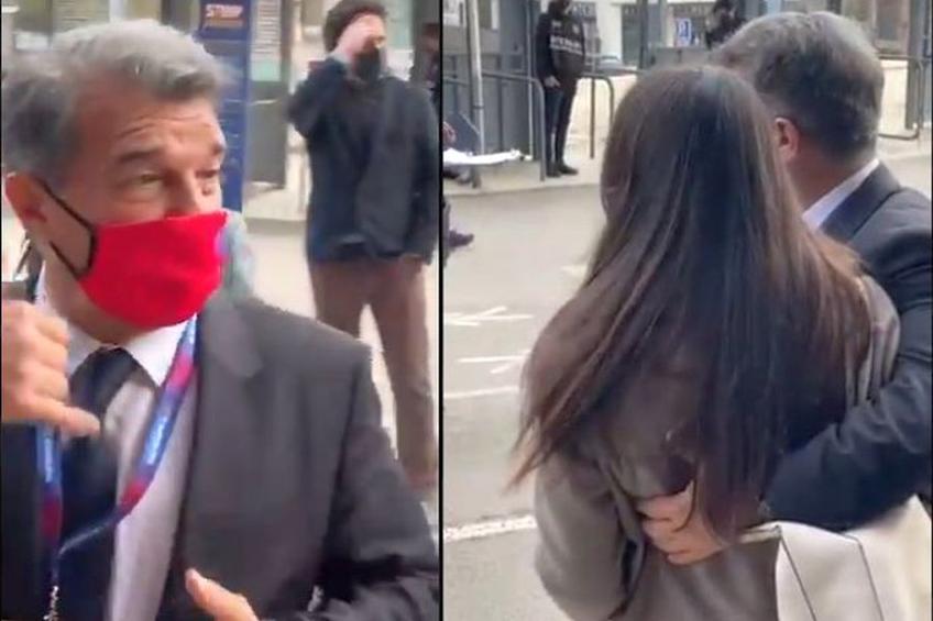 Momentul dintre Joan Laporta și susținătoarea Barcelonei // foto: captură @  Twitter