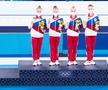 Angelina Melnikova pe prima treaptă a podiumului olimpic în proba pe echipe alături de Vladislava Urazova, Liliia Akhaimova și Viktoriia Listunova  FOTO Imago Images