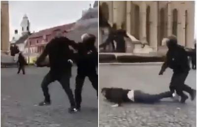 Imagini violente de la U Cluj - Steaua: un suporter, făcut KO de croșeul unui jandarm » Comunicatul forțelor de ordine
