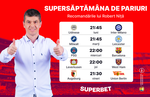Începe o nouă săptămână de pariuri! Vezi recomandările lui Robert Niță din SuperSocial
