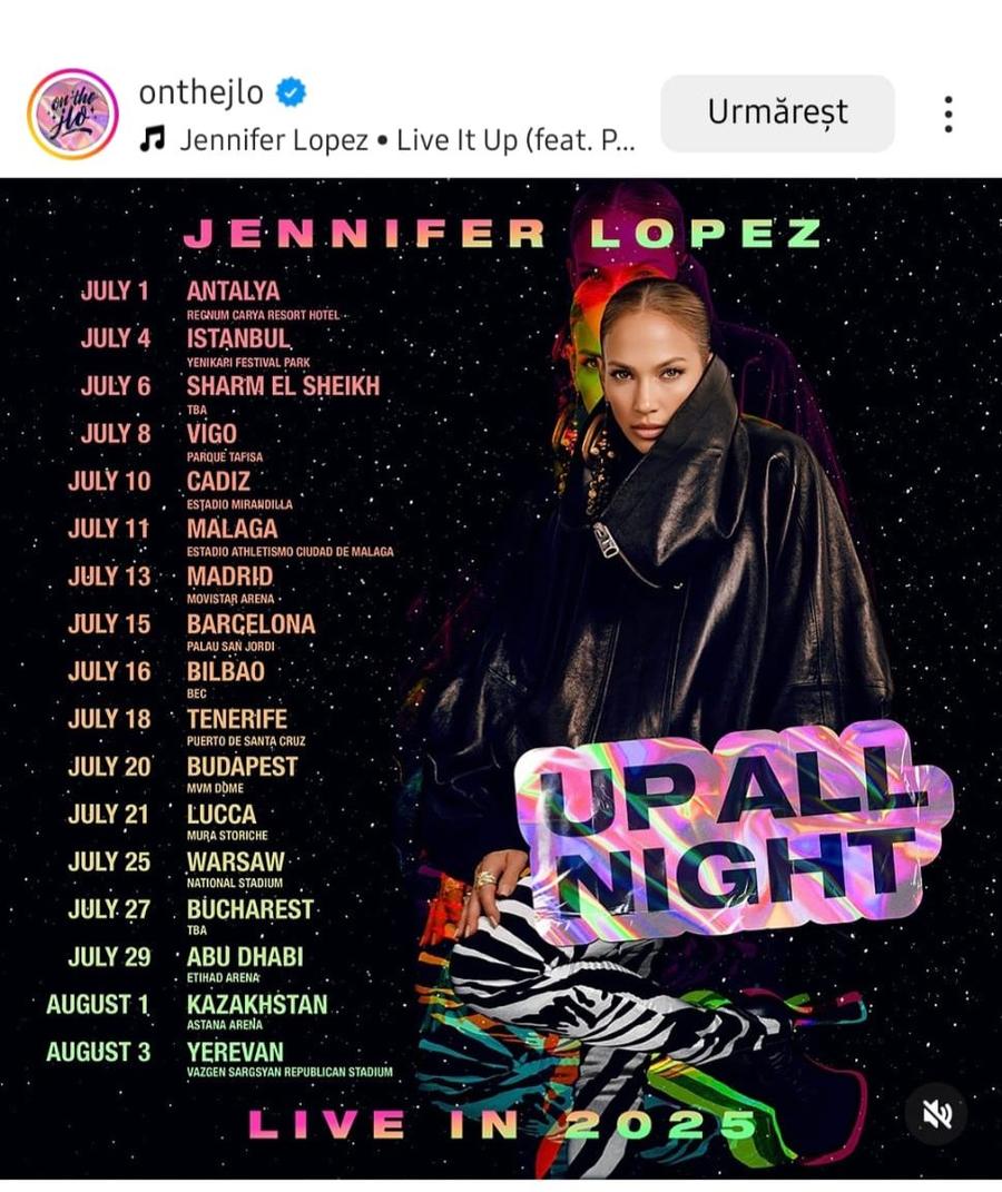 Lista concertelor lui Jennifer Lopez Bătaie pe Arena Națională! » Jennifer Lopez și-a anunțat oficial concertul la București, la câteva zile după comunicatul Untold