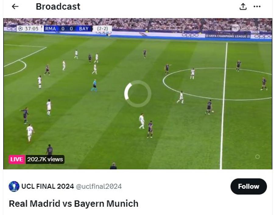 FOTO: Captură @X UEFA, păcălită în timpul meciului Real Madrid - Bayern Munchen! Sute de mii de oameni au putut urmări meciul ilegal