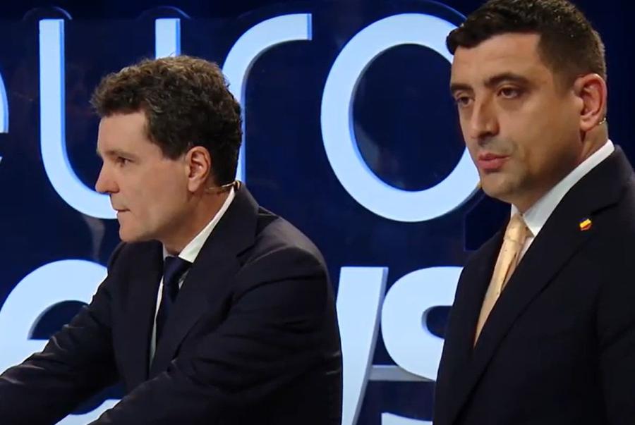 Nicușor Dan și George Simion, la dezbaterea de la Euronews Momentul în care dezbaterea dintre Nicușor Dan și George Simion a deviat spre stadioane: „Când galeriile scandau acele lozinci, erați pe-acolo?”