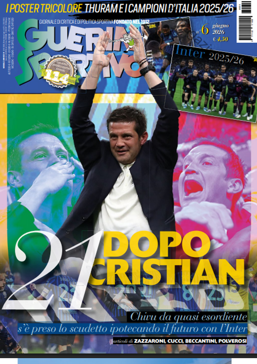 Coperta numărului din iunie 2026 a revistei italiene Guerin Sportivo Chivu, elogiat în Guerin Sportivo: „21 după Cristian. Un cvasidebutant ia titlul, ipotecându-și viitorul la Inter!”
