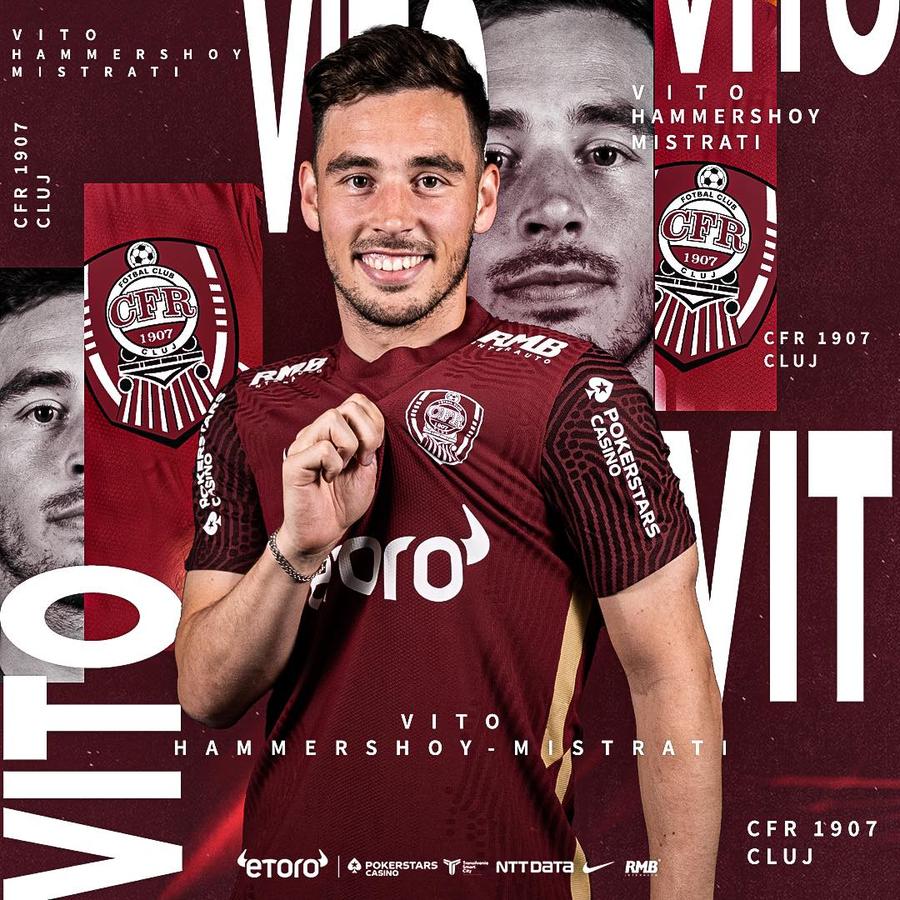 Vito Hammershoy-Mistrati, noul jucător al celor de la CFR Cluj CFR Cluj a prezentat trei transferuri: un fundaș stânga, un mijlocaș central și unul la închidere