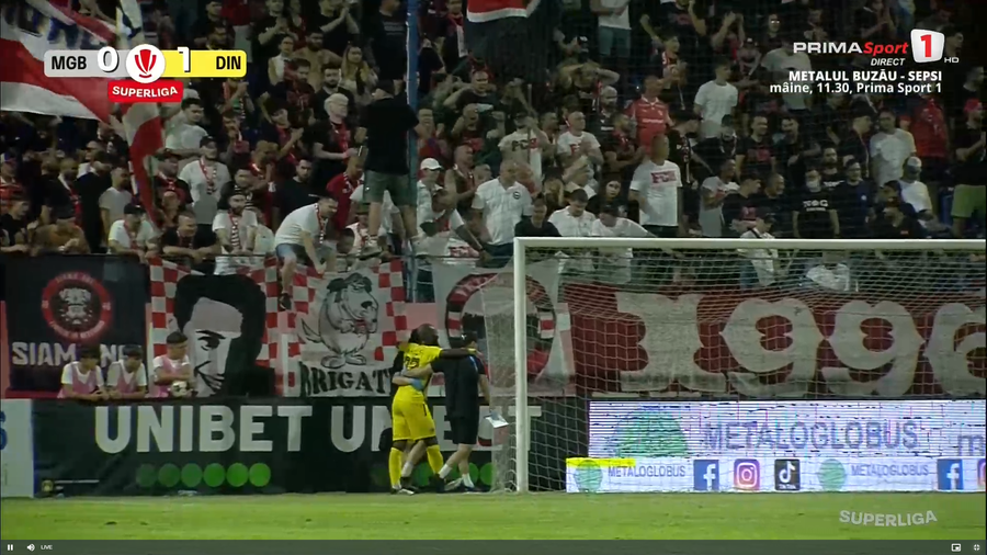 Jordan Ikoko s-a „rupt” la debut. FOTO: captură @Prima Sport Două noutăți la Dinamo pentru meciul cu Metaloglobus: s-a „rupt” la debut!