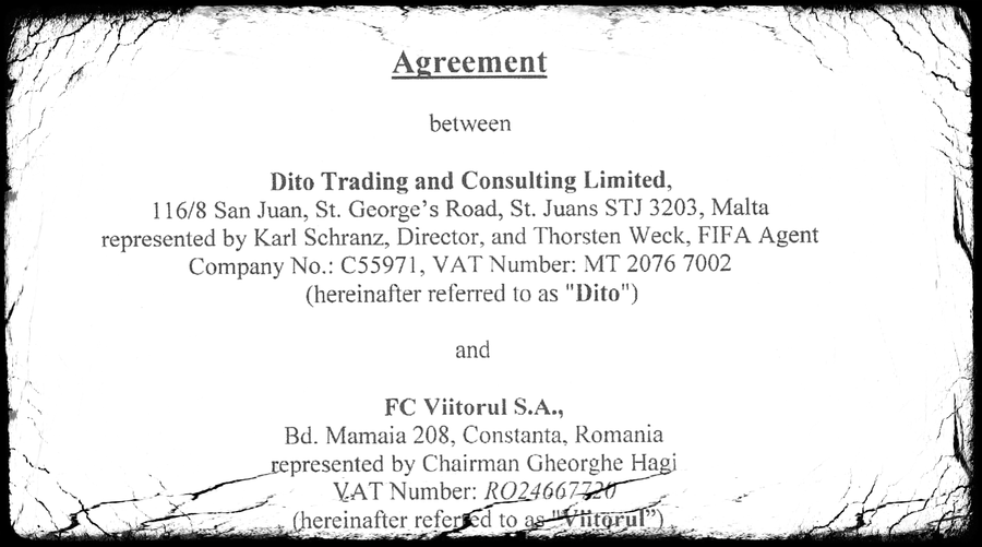 Contractul dintre firma lui Ramadani, cu care a lucrat și Daum, și Viitorul pentru comisionul ascuns din transferul lui Manea. Sursă: Football Leaks Secretul din offshore: a făcut Daum jocurile impresarilor? Document din Malta: selecționer-client pentru agenții cărora le-a convocat cei mai mulți fotbaliști