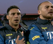 Mario Camora (33 de ani, fundaș stânga), convocat în premieră la echipa națională, a cântat cu emoție imnul României înaintea meciului decisiv cu Islanda din semifinala play-off-ului pentru Campionatul European // Capturi ProTV