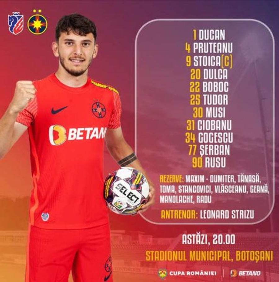 Modul în care pagina de Facebook de la FCSB a anunțat echipa de start pentru meciul cu FC Botoșani FCSB, cu juniorii în Cupa României! Echipa de start le-a dat bătăi de cap și oamenilor din club