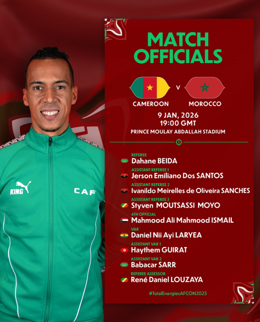 Dahane Beida, arbitrul care va oficia sfertul dintre Camerun și Maroc / foto: X @CAF_Media Controversă la Cupa Africii » Arbitri schimbați înainte de meci