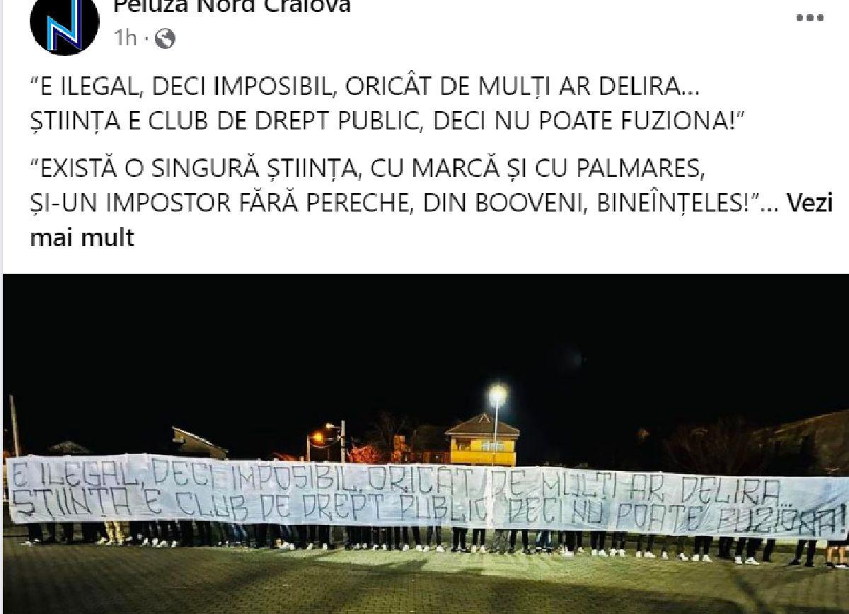Joi noapte, la Sibiu » Ultrașii rivalei, mesaj de lângă autocarul lui FCU Craiova: „Gândul fuziunii, eternul vostru joc”