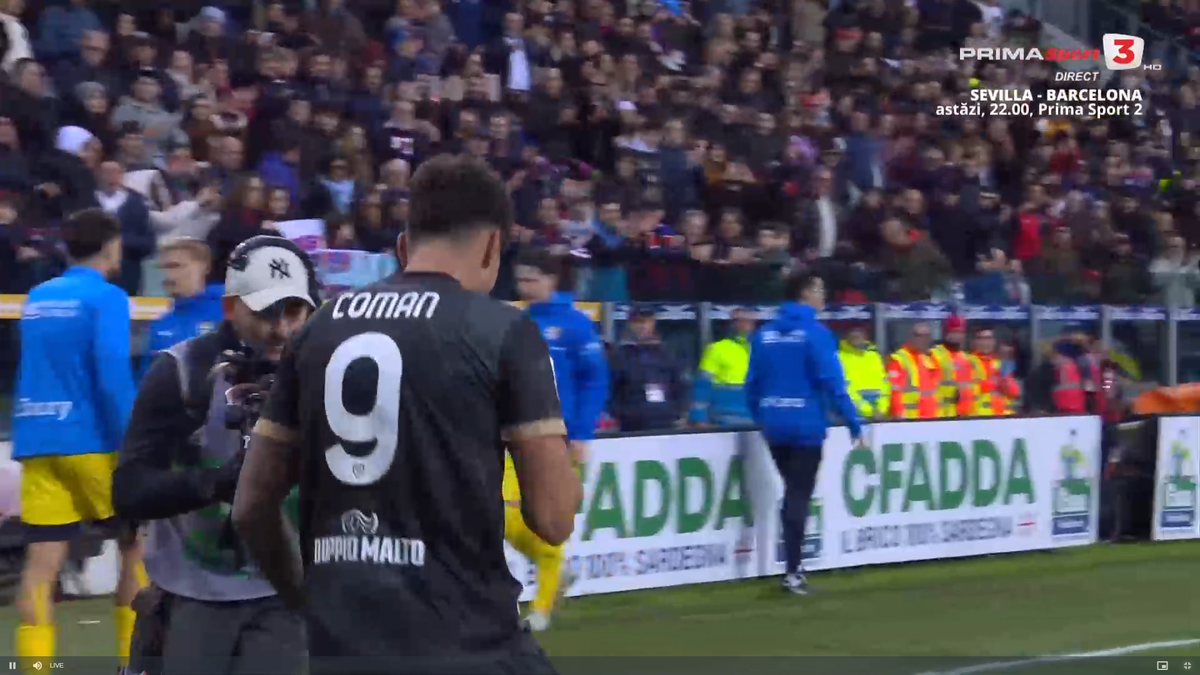 Notele primite de Florinel Coman în Italia, pentru debutul cu supergol în Cagliari - Parma: „Stadionul l-a răsfățat în restul meciului”