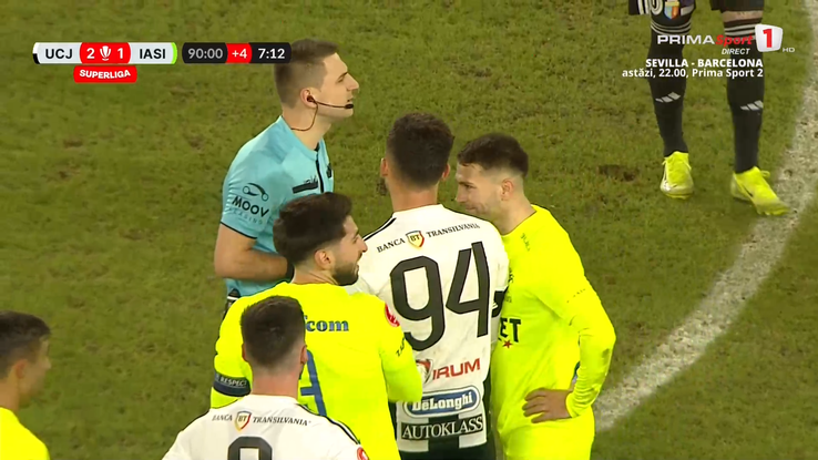 Golul lui Camara din U Cluj - Poli Iași, foto: captură de ecran Prima Sport