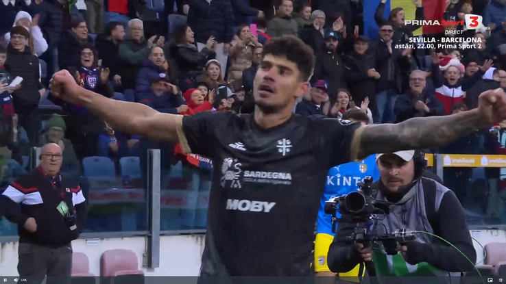 Golul lui Florinel Coman în Cagliari - Parma, foto: captură de ecran Prima Sport