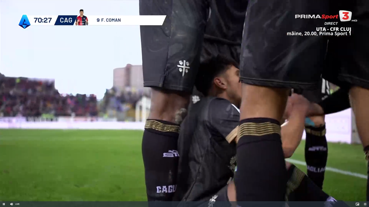 Notele primite de Florinel Coman în Italia, pentru debutul cu supergol în Cagliari - Parma: „Stadionul l-a răsfățat în restul meciului”