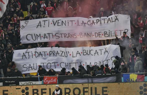Duelul galeriilor în Dinamo - Craiova » Mesaje ironice afișate de suporteri: „Ați venit la capitală, cum ați strâns bani de bilet?”