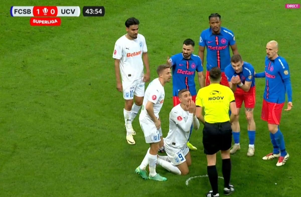 FCSB - Craiova 1-0. Ngezana ar fi trebuit eliminat încă din prima repriză, spre disperarea lui Cârțu » Reacție suburbană a olteanului