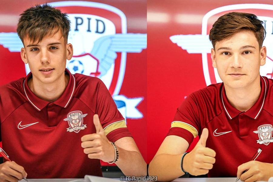 Patrick Popa (în stânga) și Radu Maria (în dreapta) au semnat cu formația giuleșteană / Sursă foto: fcrapid.ro Rapid a semnat cu doi jucători U21: „În 6 luni, la prima echipă”
