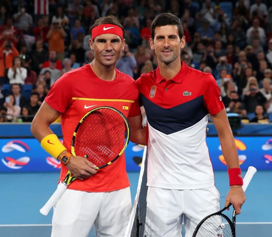 Nadal și Djokovic înaintea celei mai recente înfruntări, la ATP Cup, în ianuarie Foto Guliver/GettyImages Obsesia lui Novak Djokovic are legătură cu zgura și cu Rafael Nadal: „A fost marele lui obiectiv pentru multă vreme”