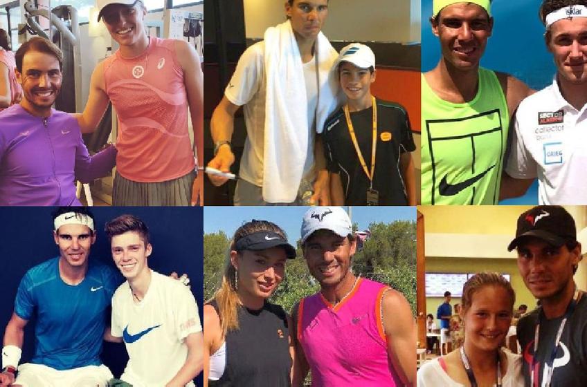 Rafael Nadal, în diverse ipostaze cu jucătorii care au recunoscut de-a lungul timpului că-l idolatrizează